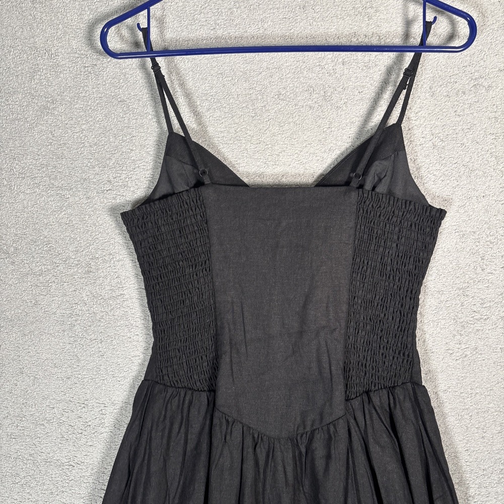House of Harlow 1960 Black Linen Blend Midi Dress Smocked Back Small NWT - Picture 9 of 16